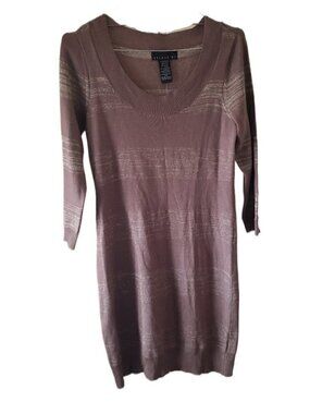 New Attention Brown with Gold Threads Sweater Dress